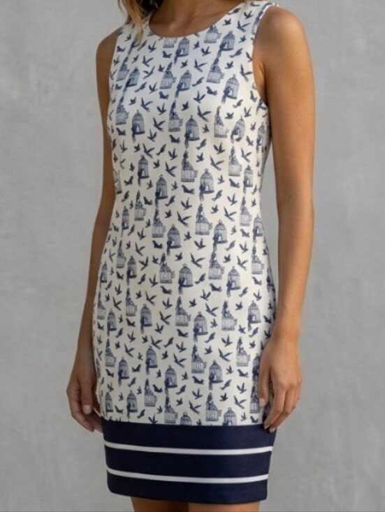 Julian Taylor Dresses & Skirts - Julian Taylor Navy & White Printed Sleeveless Shift Dress